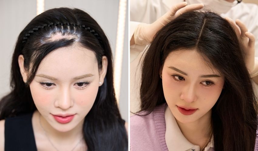 before after cấy tóc trên sẹo